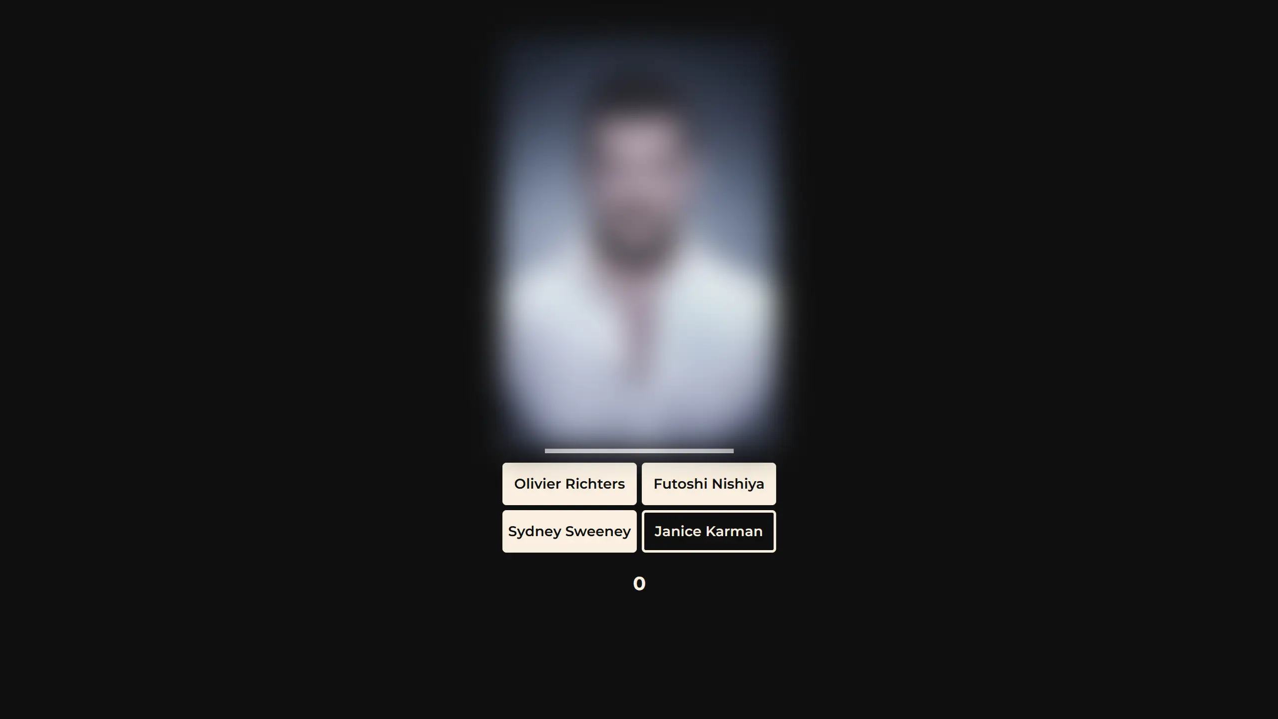 Blurred portrait above four name options in Portrait Guesser